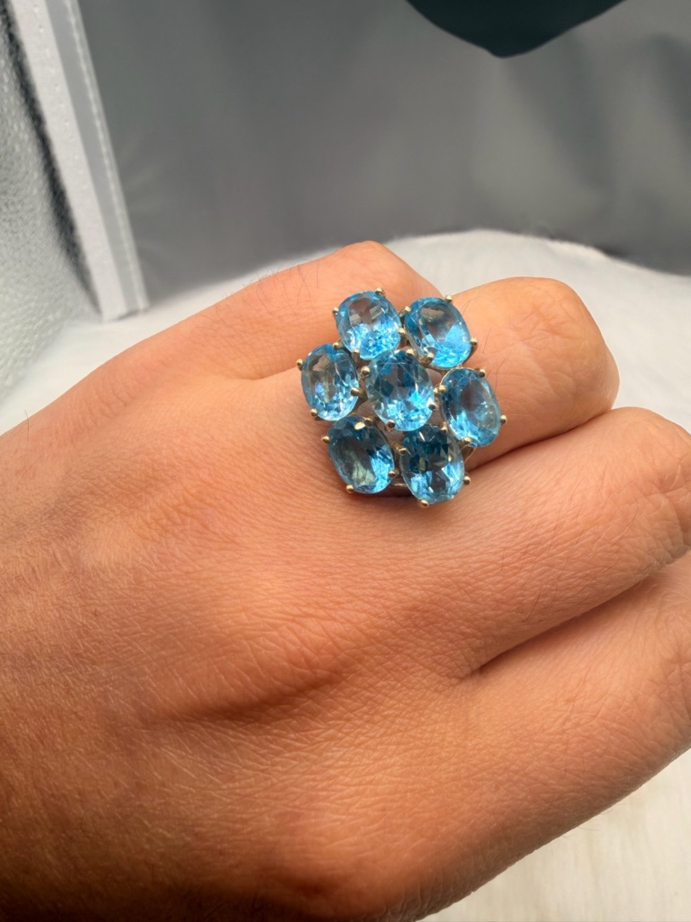 10k Yellow Gold 7 Ctw Blue Topaz Ring Size 7.